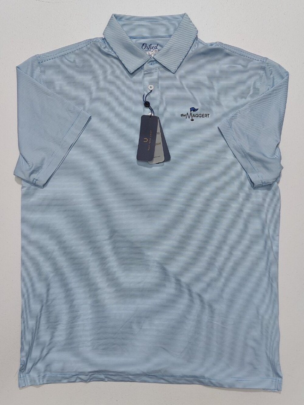 Oxford Men's Sky Blue White The Maggert Striped Polo Shirt L